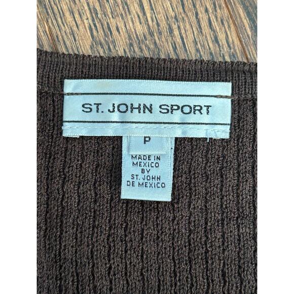 ST. JOHN SPORT Womens Brown Ribbed Wool Scoop Neck Short Sleeve Sweater Size P - Picture 4 of 8